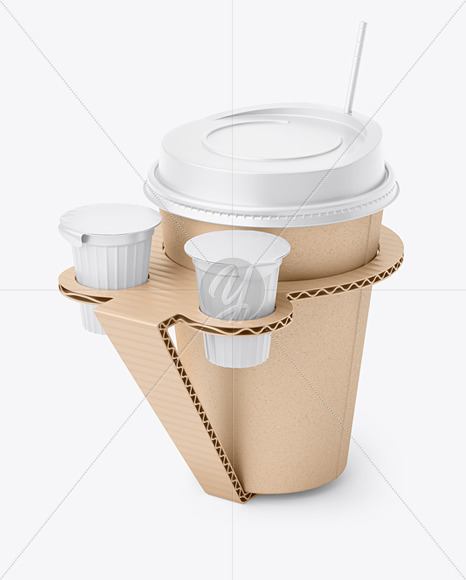 Kraft Paper Coffe Cup in Cardboard Holder Mockup