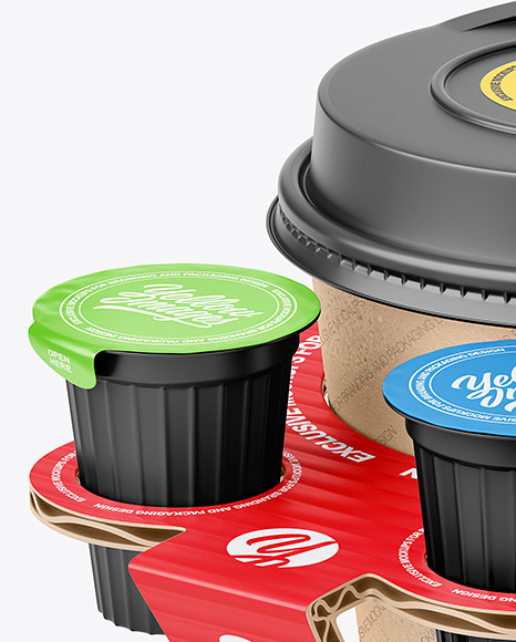 Kraft Paper Coffe Cup in Cardboard Holder Mockup