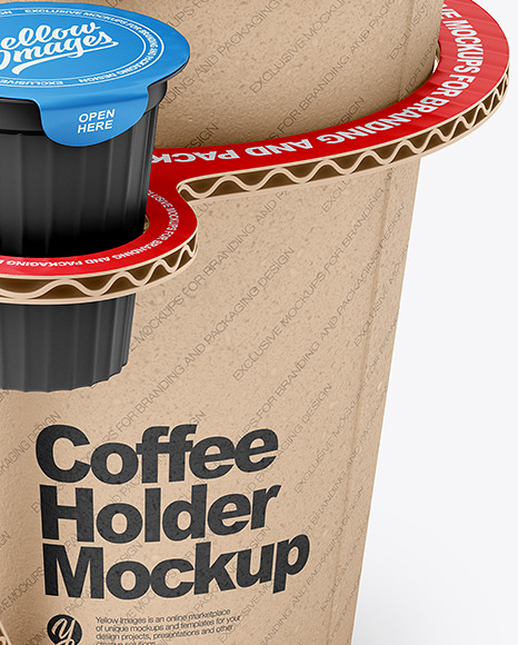 Kraft Paper Coffe Cup in Cardboard Holder Mockup