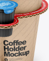 Kraft Paper Coffe Cup in Cardboard Holder Mockup