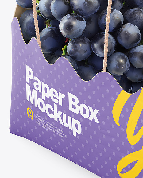 Matte Paper Basket with Blue Grapes Mockup