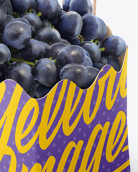 Matte Paper Basket with Blue Grapes Mockup