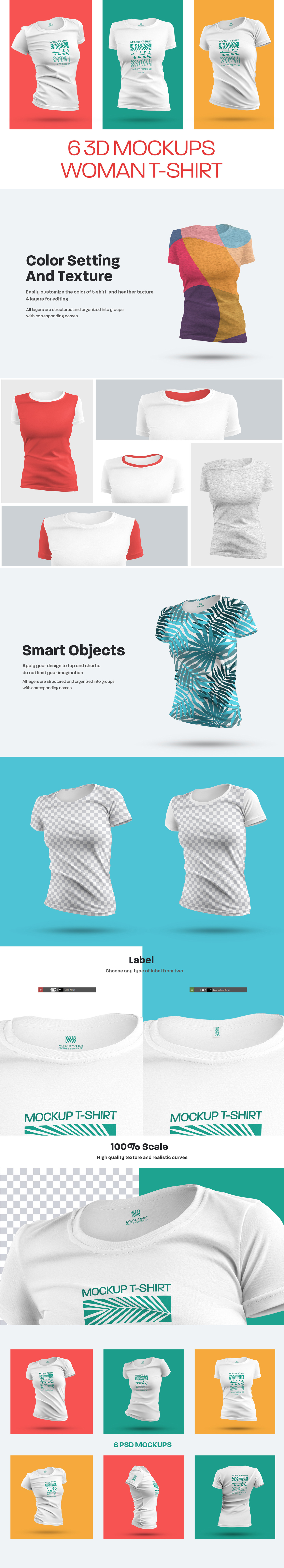 6 3D Mockups Woman T-Shirt 6 3D Mockups Woman T-Shirt