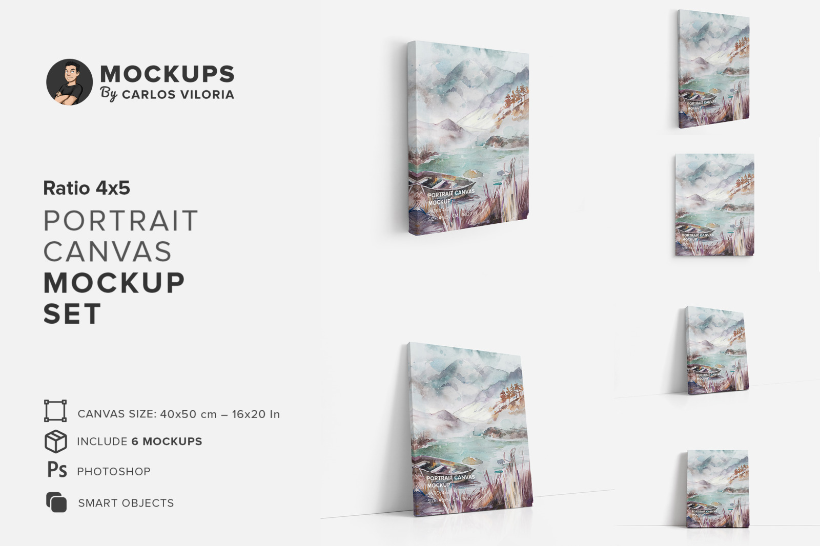 Portrait Canvas Ratio 4x5 Mockup Set Portrait Canvas Ratio 4x5 Mockup Set