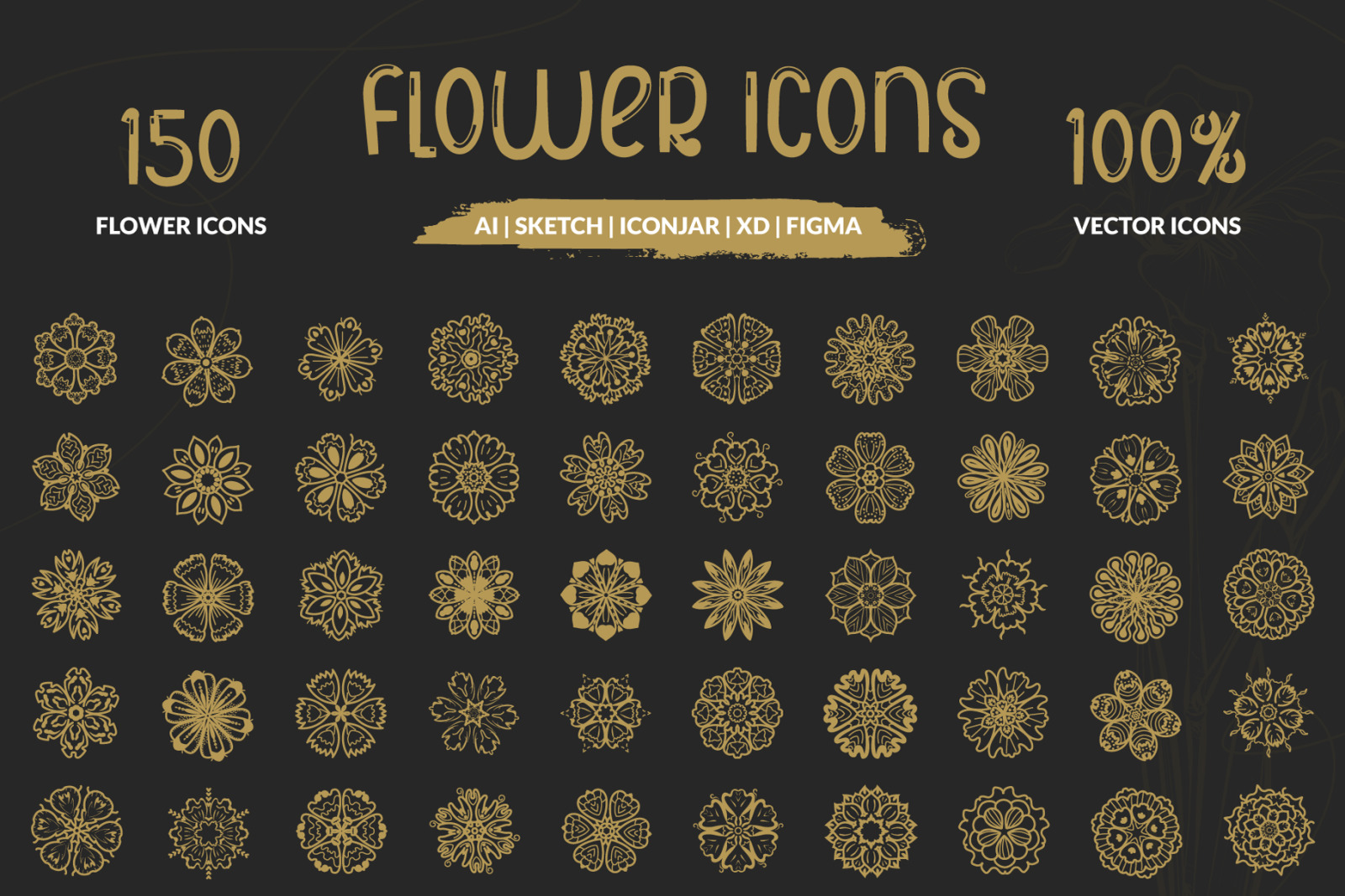 150 Beautiful Handcrafted Flowers Icons 150 Beautiful Handcrafted Flowers Icons