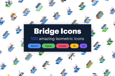 100 Isometric Bridge Icons - Graphics