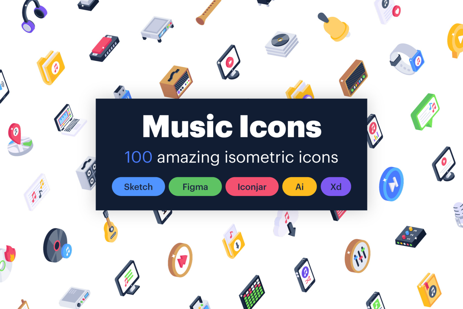 100 isometric icons of music