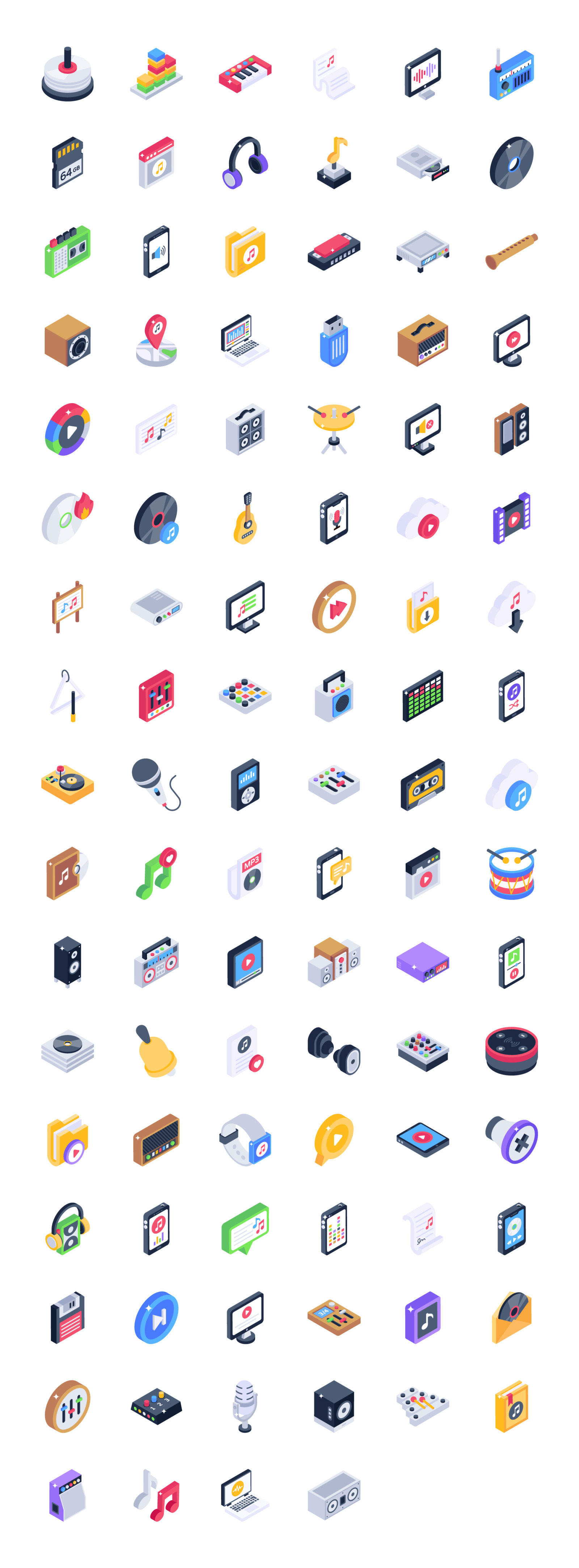 100 isometric icons of music