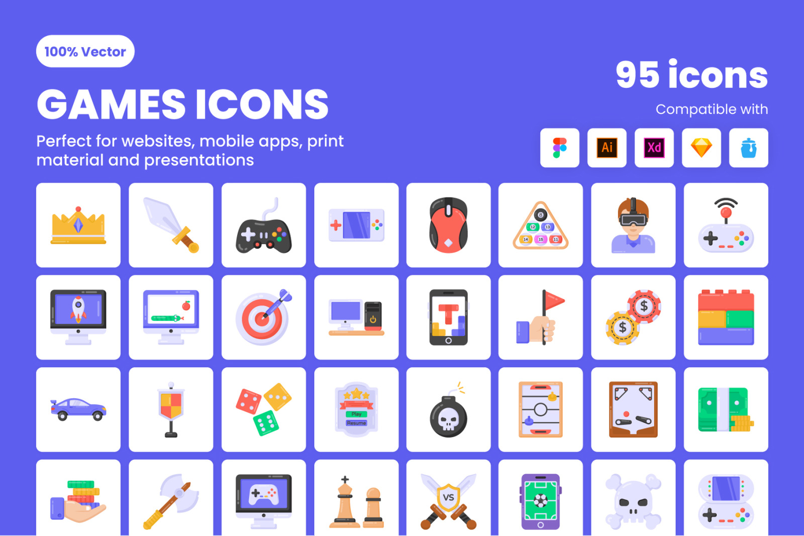 95 Flat Games Icons