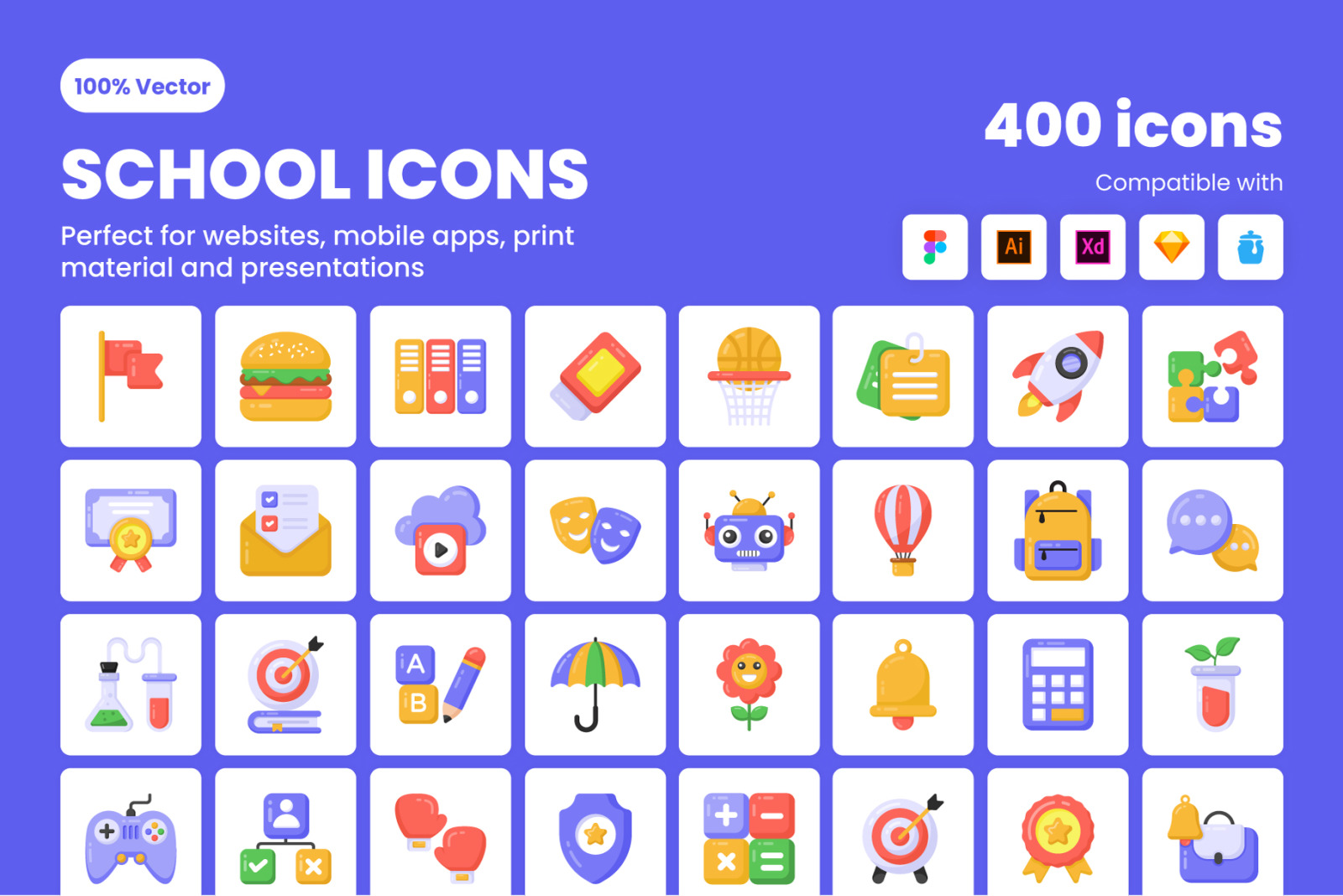 400 Flat School Icons