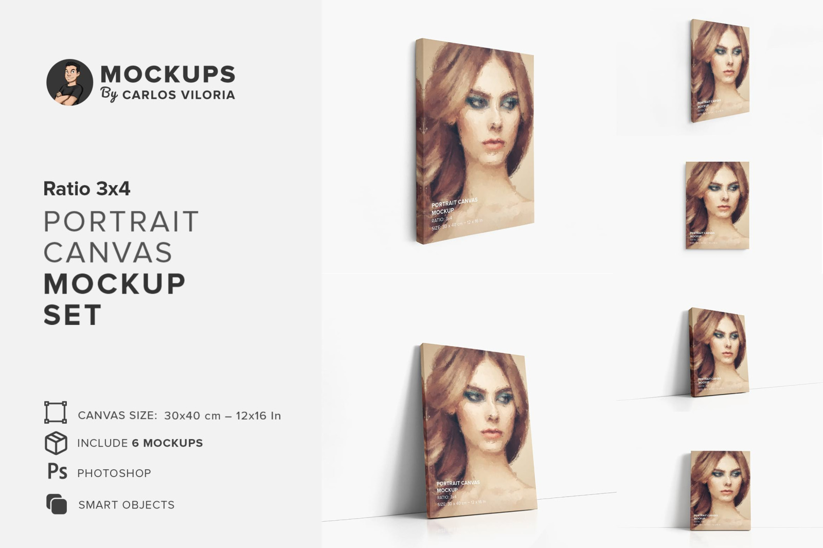 Portrait Canvas Ratio 3x4 Mockup Set Portrait Canvas Ratio 3x4 Mockup Set