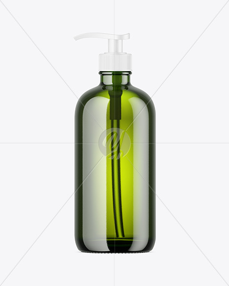 Green Glass Cosmetic Bottle Mockup