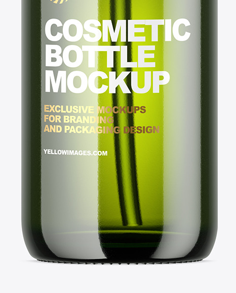 Green Glass Cosmetic Bottle Mockup