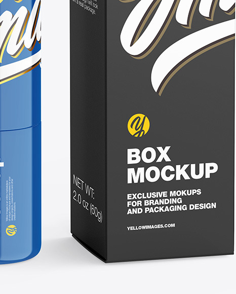 Glossy Lipstick Tube w/ Box Mockup