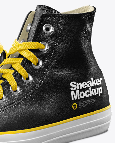 Two High-Top Leather Sneakers Mockup - Half Side View