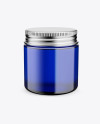 Blue Glass Cosmetic Jar Mockup - Front View (High Angle Shot)