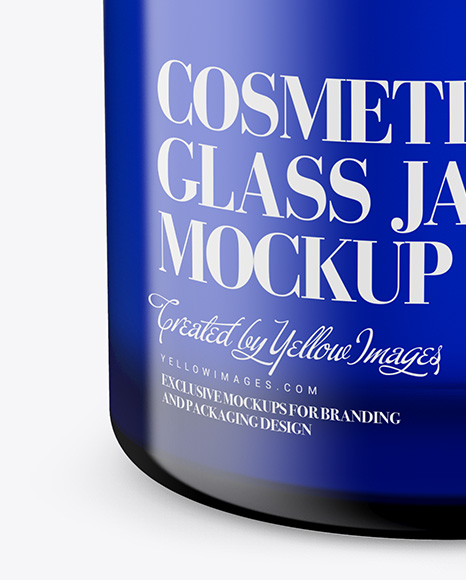 Blue Glass Cosmetic Jar Mockup - Front View (High Angle Shot)