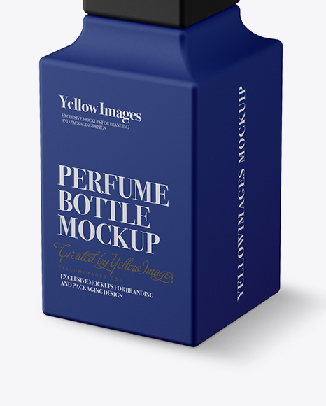 Square Matte Perfume Bottle Mockup - Half Side View (High-Angle Shot)