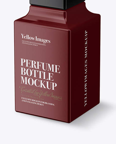 Square Glossy Perfume Bottle Mockup - Halfside View (High-Angle Shot)