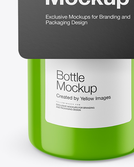 Glossy Bottle with Paper Label Mockup