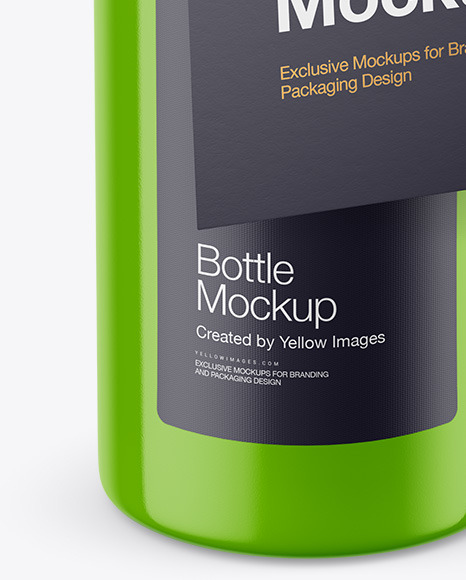 Glossy Bottle with Paper Label Mockup