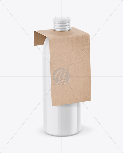 Glossy Bottle with Kraft Label Mockup