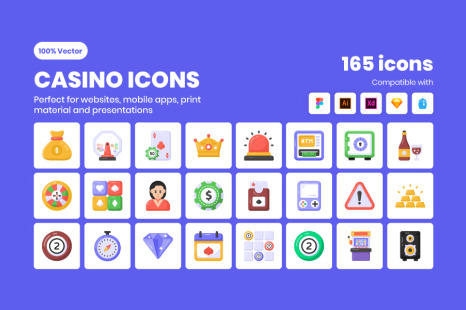 165 Flat Casino Icons - Crown