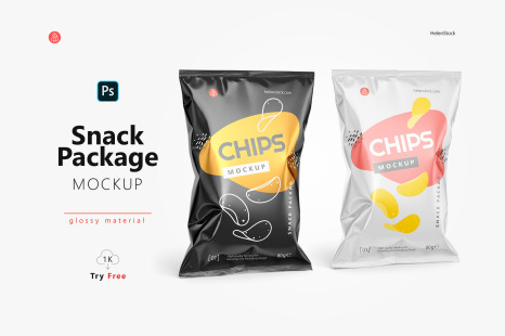 Glossy Snack Package Mockup - Halfside View - Snacks