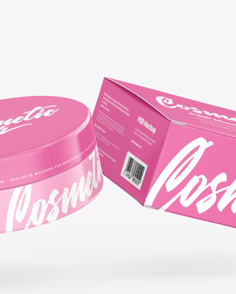 Box with Cosmetic Jar Mockup