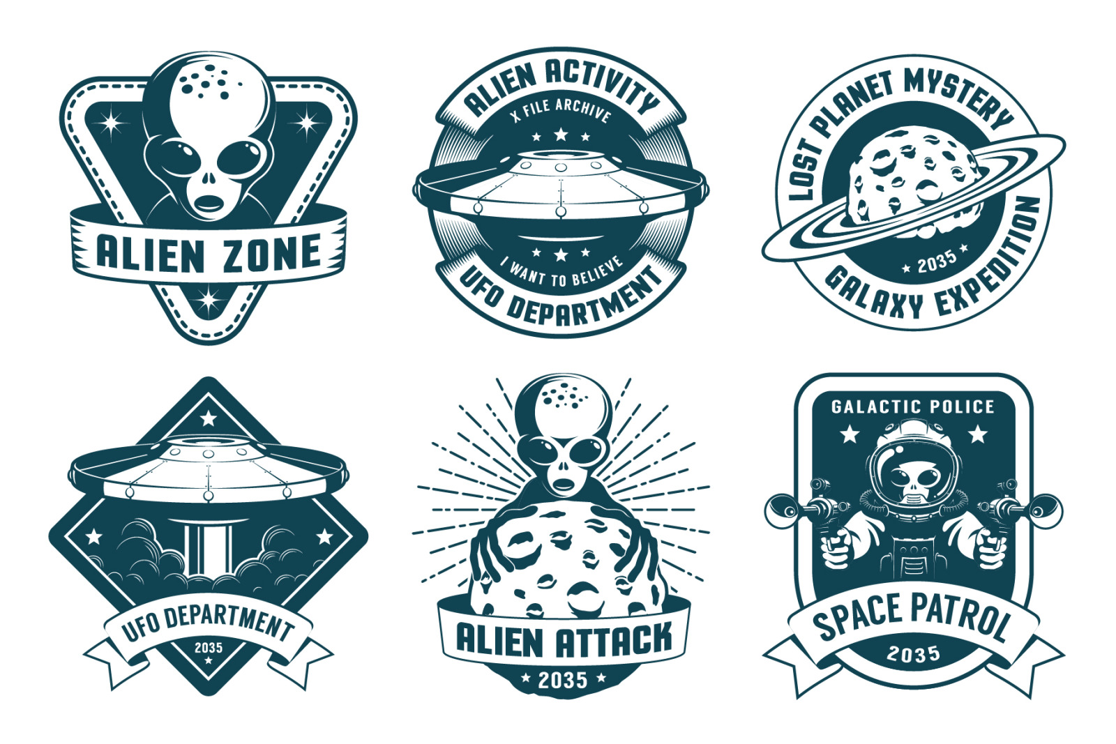 UFO and Alien Space Badge Set