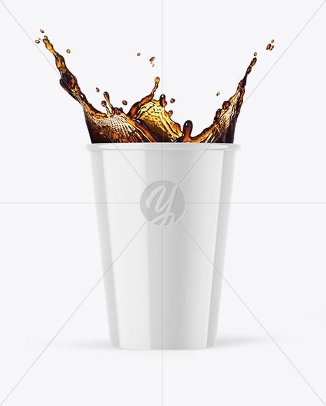 Glossy Paper Coffee Cup w/ Splash Mockup
