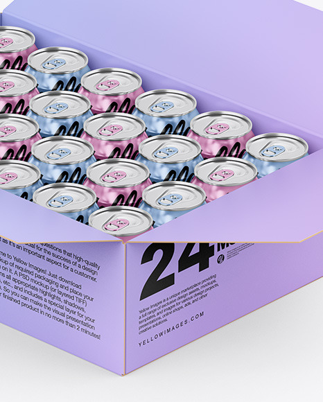 Box w/ Glossy Metallic Cans Mockup