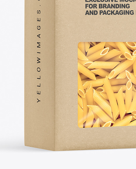 Kraft Box with Penne Pasta Mockup