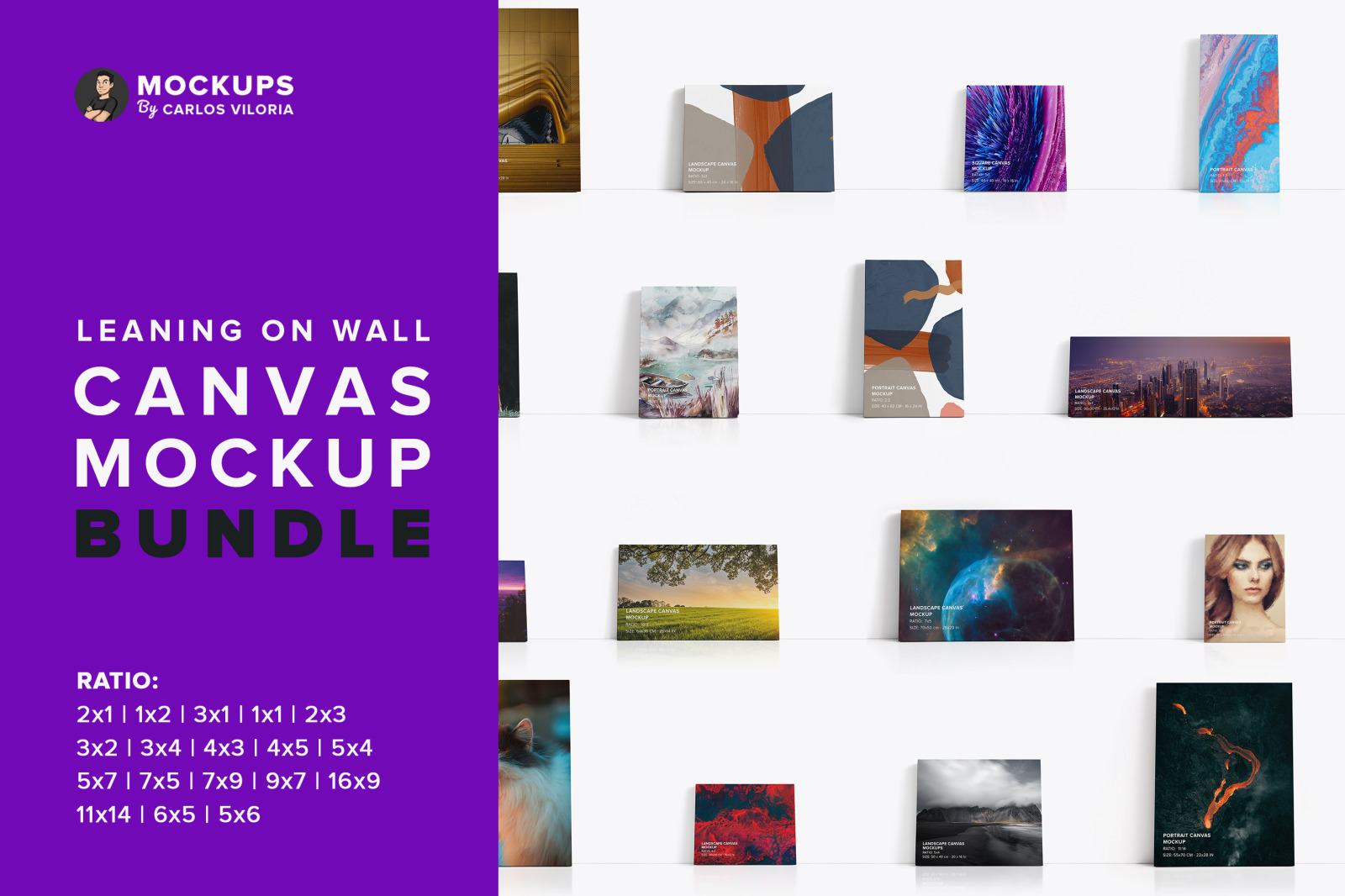 Leaning on Wall Front Canvas Mockup Bundle