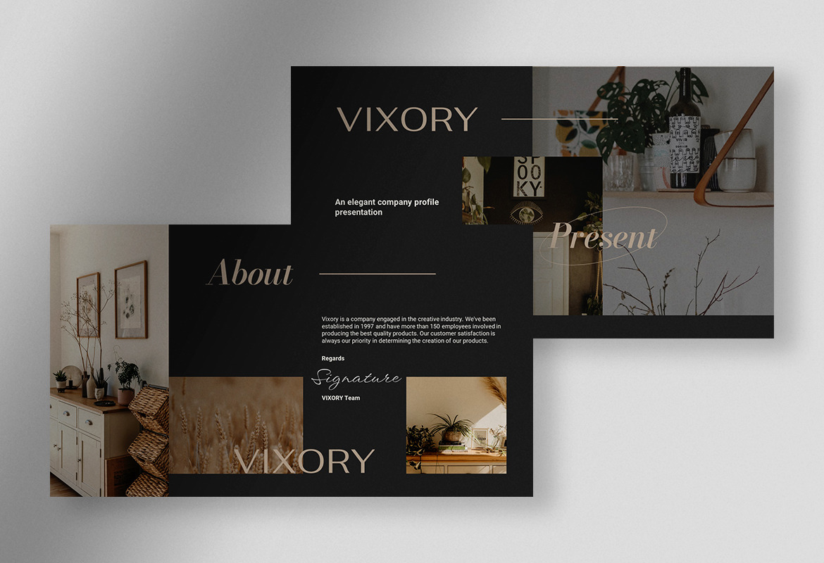 Vixory - Deep Dark Elegant Company Profile Presentation