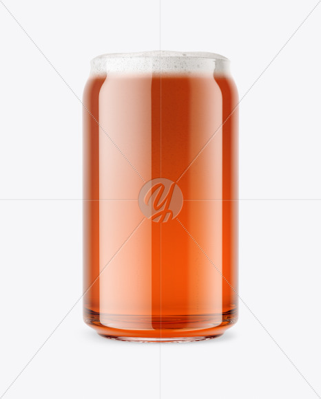 Can Shaped Glass w/ Amber Ale Beer Mockup