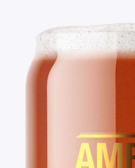 Can Shaped Glass w/ Amber Ale Beer Mockup