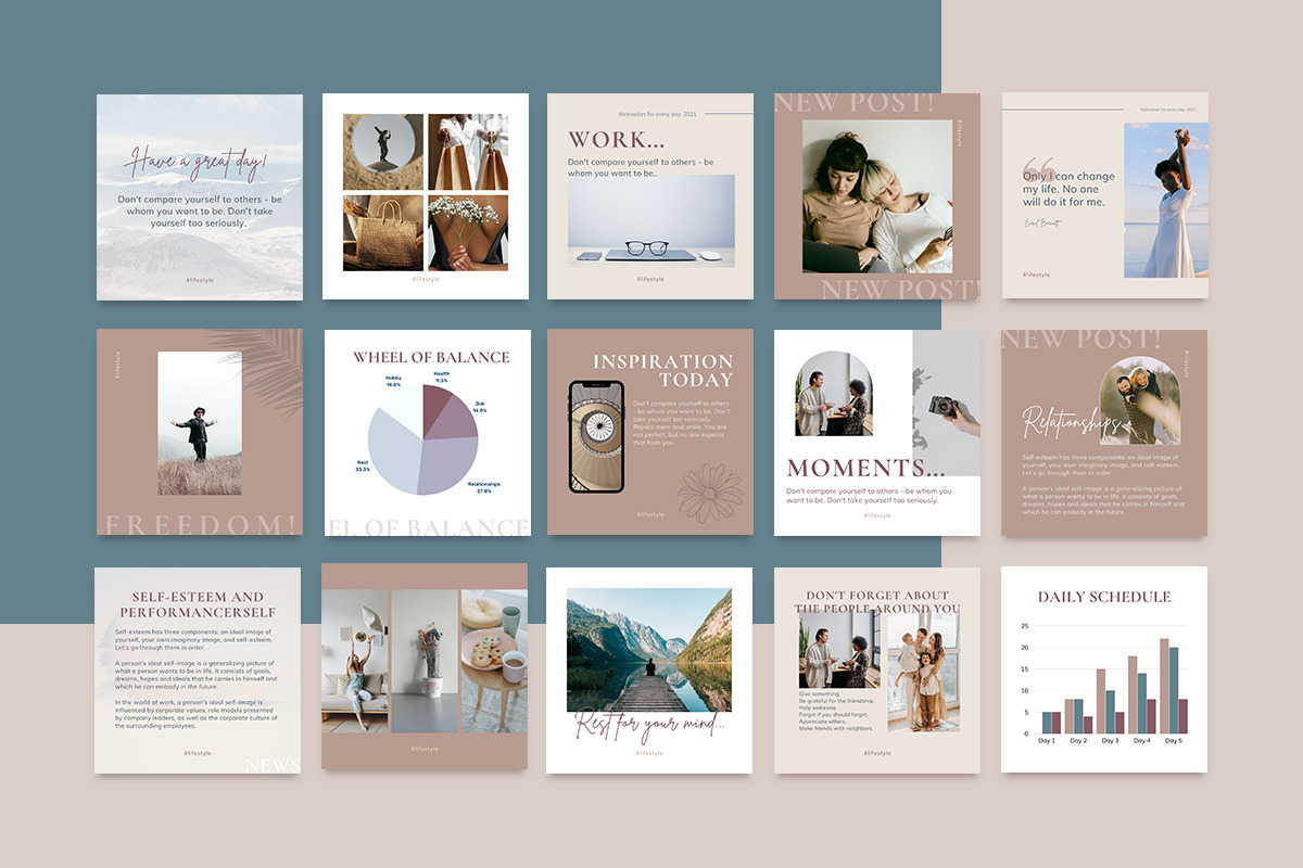 Canva Instagram Templates &#034;Natural color&#034;. Social Media Bundle