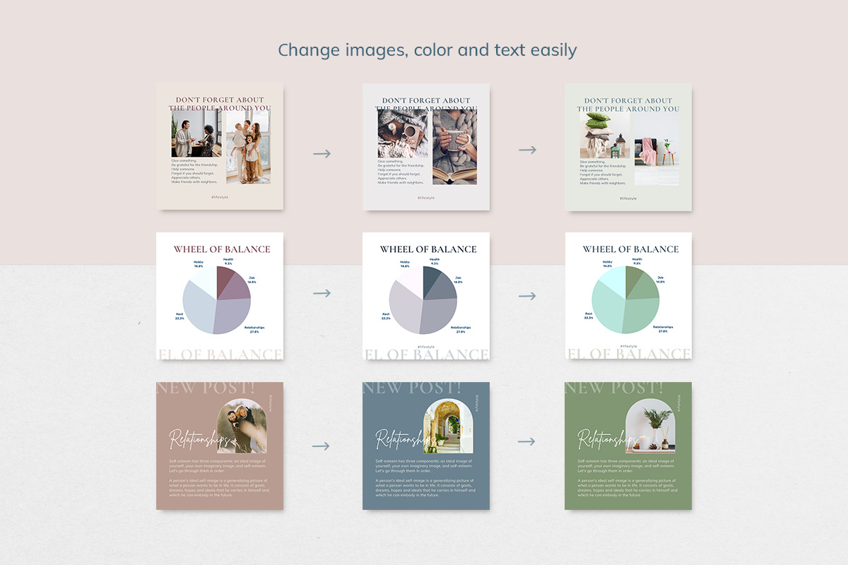 Canva Instagram Templates &#034;Natural color&#034;. Social Media Bundle