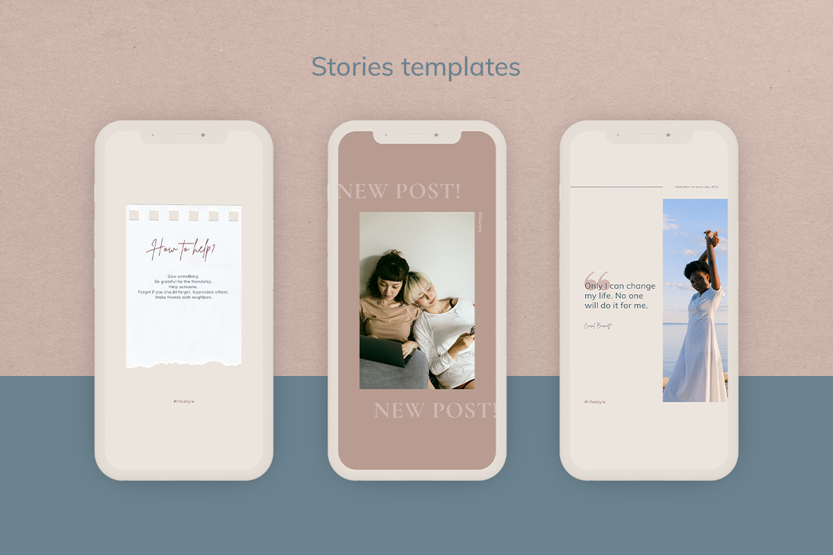 Canva Instagram Templates &#034;Natural color&#034;. Social Media Bundle