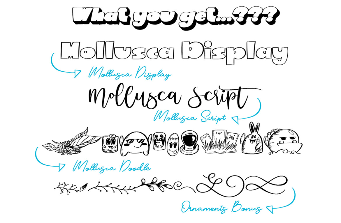 Mollusca Font Trio | Doodle Font Mollusca Font Trio | Doodle Font