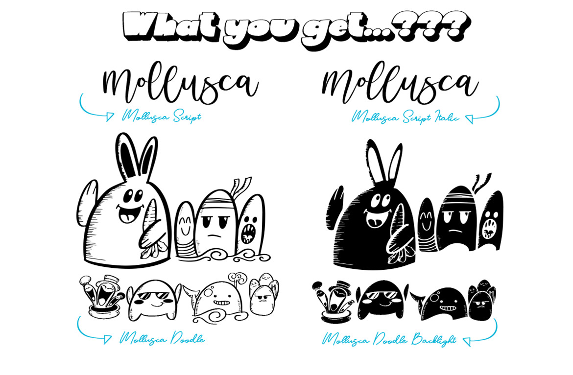 Mollusca Font Trio | Doodle Font Mollusca Font Trio | Doodle Font