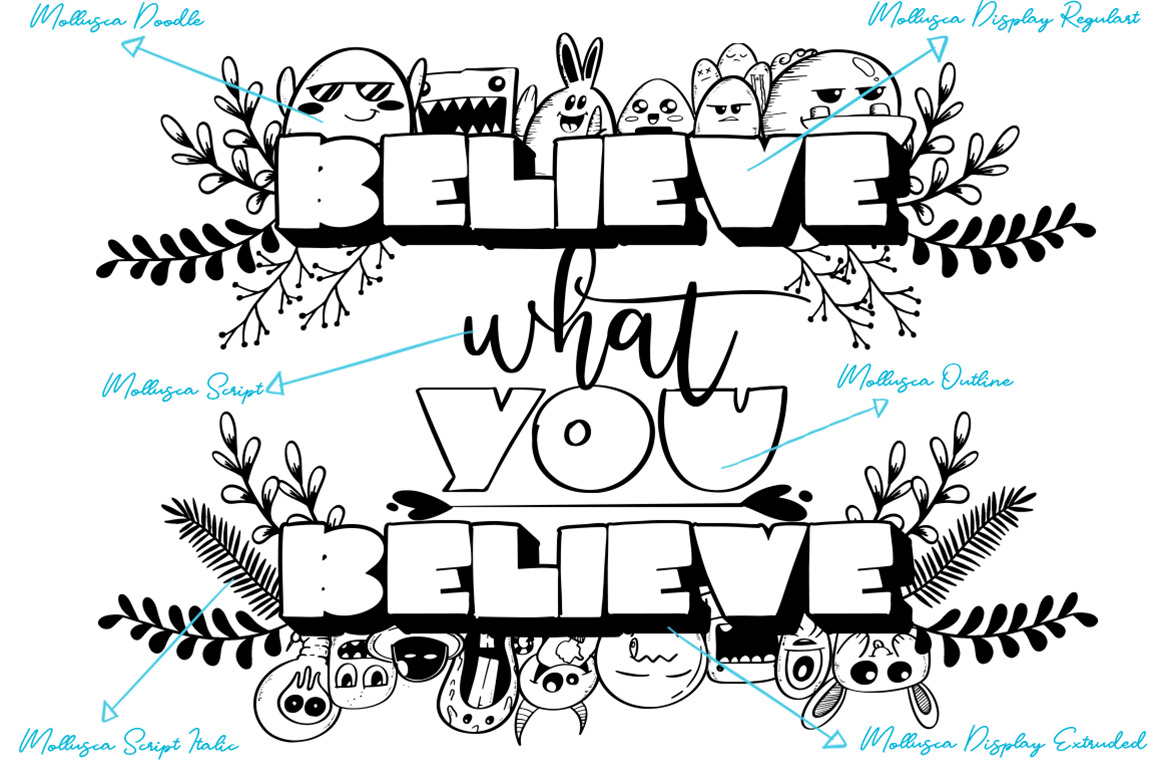 Mollusca Font Trio | Doodle Font Mollusca Font Trio | Doodle Font