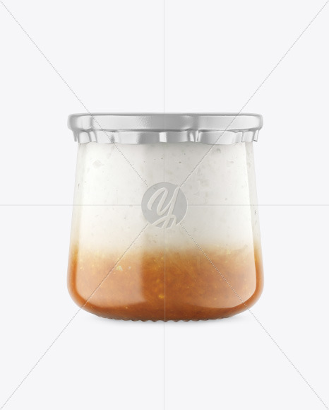 Clear Glass Jar with Yogurt and Apricot Jam Mockup Clear Glass Jar with Yogurt and Apricot Jam Mockup