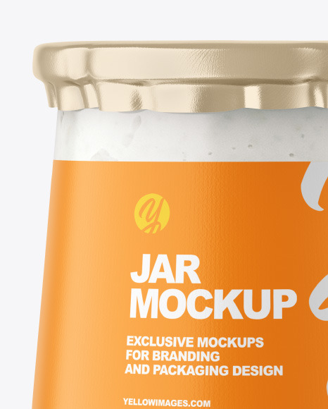 Clear Glass Jar with Yogurt and Apricot Jam Mockup