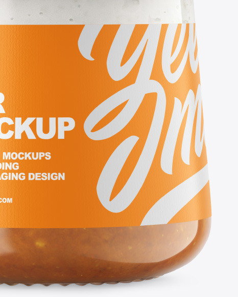 Clear Glass Jar with Yogurt and Apricot Jam Mockup Clear Glass Jar with Yogurt and Apricot Jam Mockup