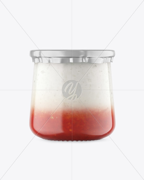 Clear Glass Jar with Yogurt and Strawberry Jam Mockup