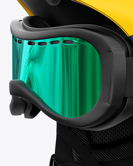 Ski Helmet With Goggles Mockup - Left Halfside View