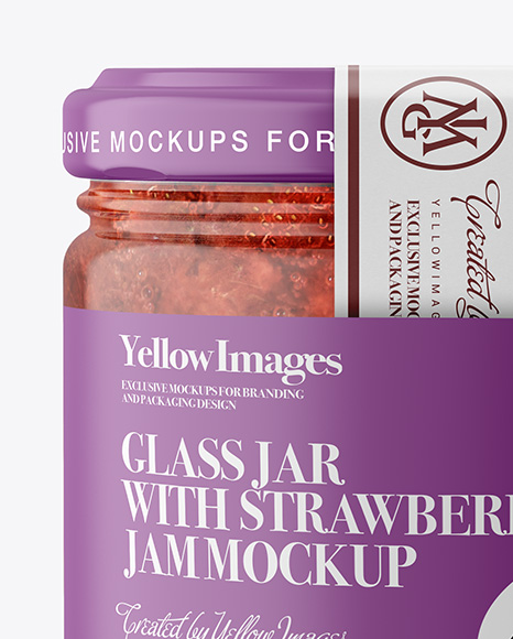 Glass Jar with Strawberry Jam Mockup - Front View