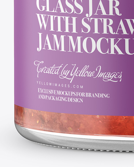 Glass Jar with Strawberry Jam Mockup - Front View